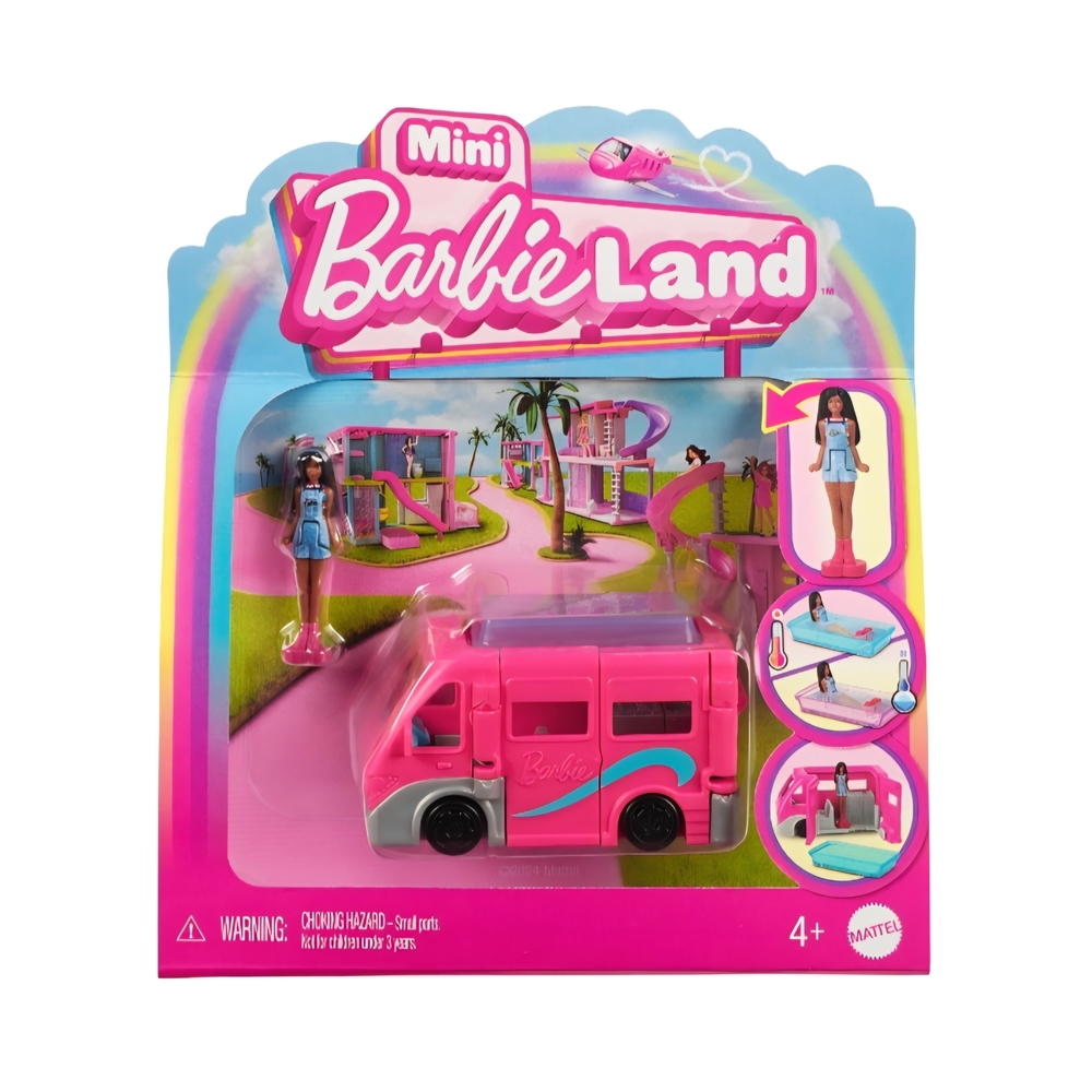 🐭♡Barbie Mini Land Pink Camper Van Playset with Doll